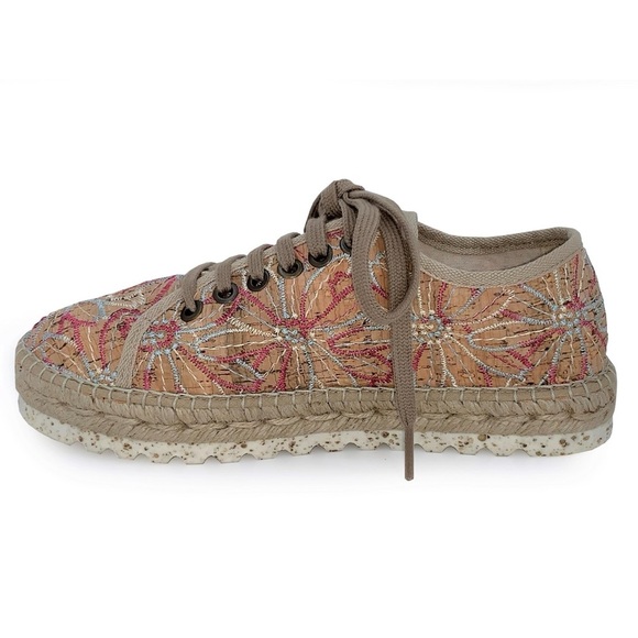 TONI PONS Embroidered Floral Espadrille Sneakers Beige Pink EU Size 39 US Size 8 - Picture 3 of 15